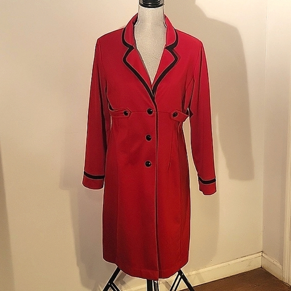 Julian Taylor Women's Button Down Red With Black Trim Dress, Size 8